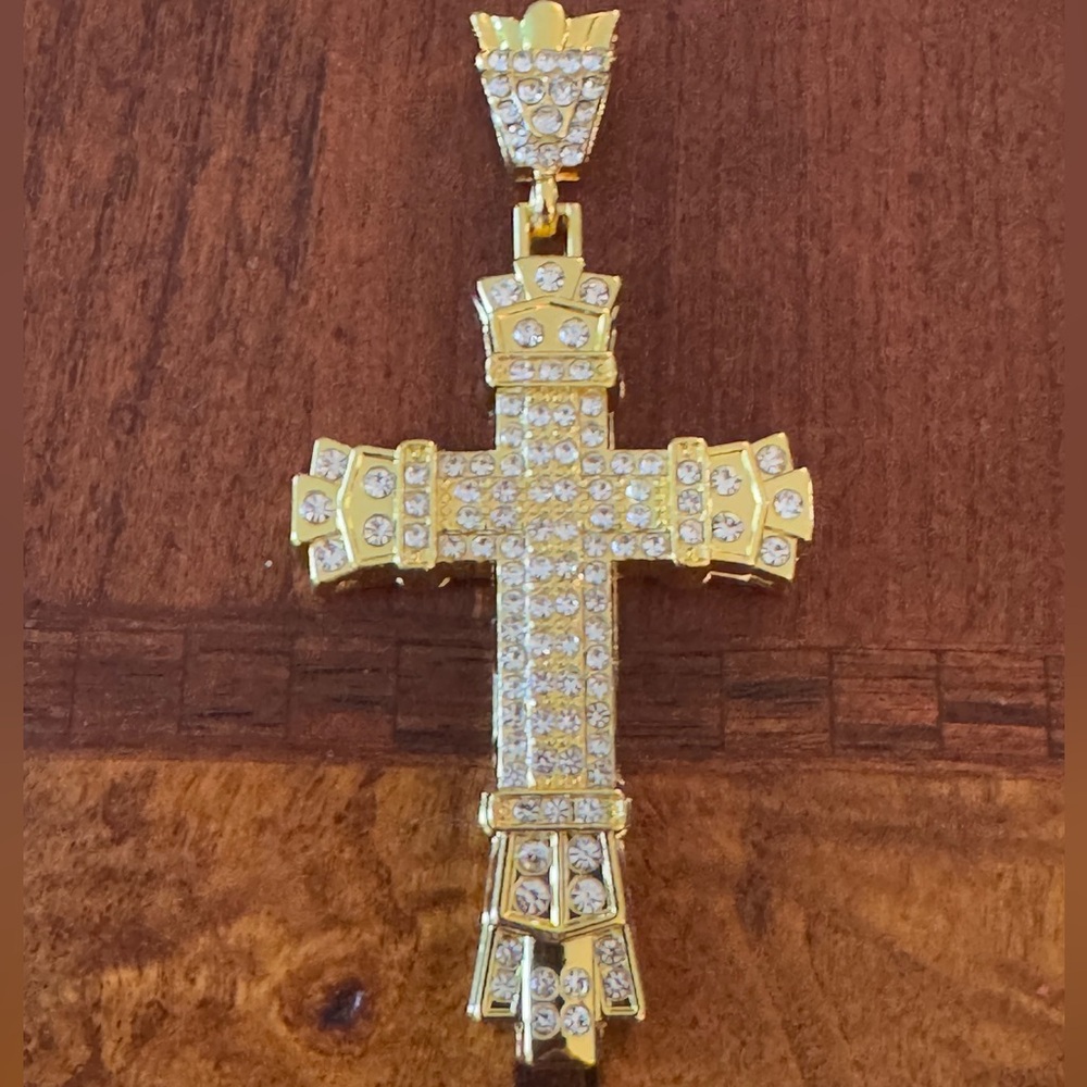 Hip-Hop, Bling, Simulated Diamond Cross Pendant Badass, Gothic Necklace - Picture 5 of 6